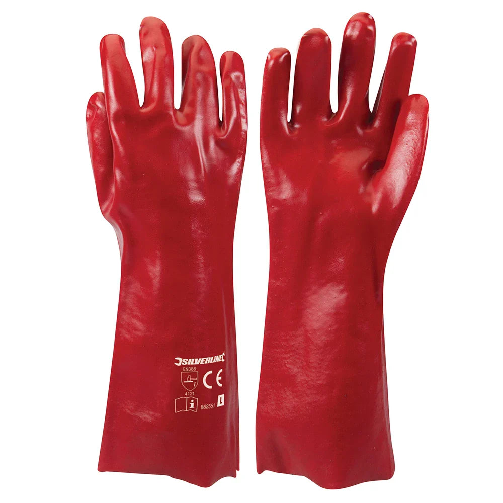 Silverline Red PVC Gauntlets Heavy Duty Oil Grease Resistant Flexible Liner