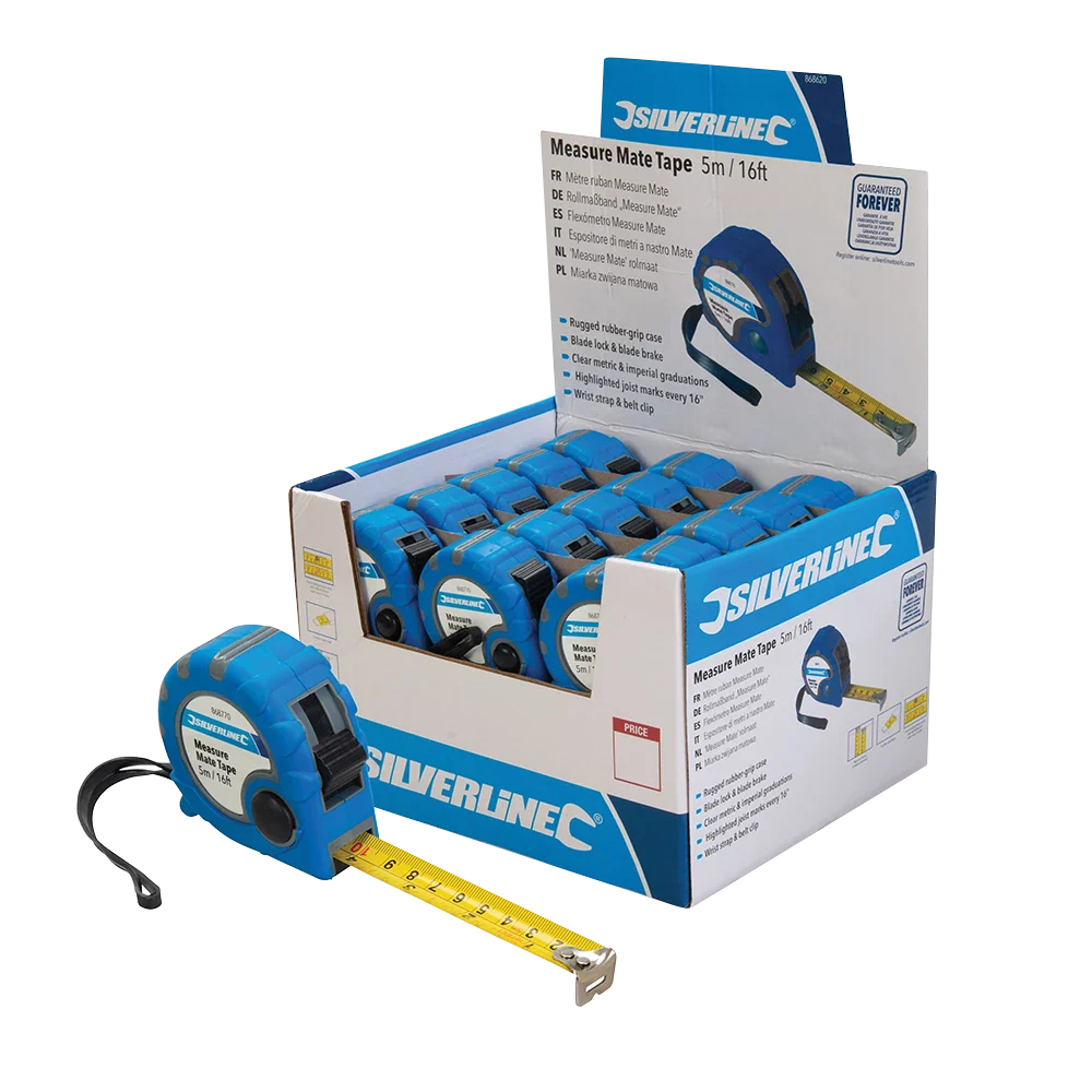 Silverline Measure Mate Tape 30 Pack 5m x 19mm Rubber Grip Blade Lock