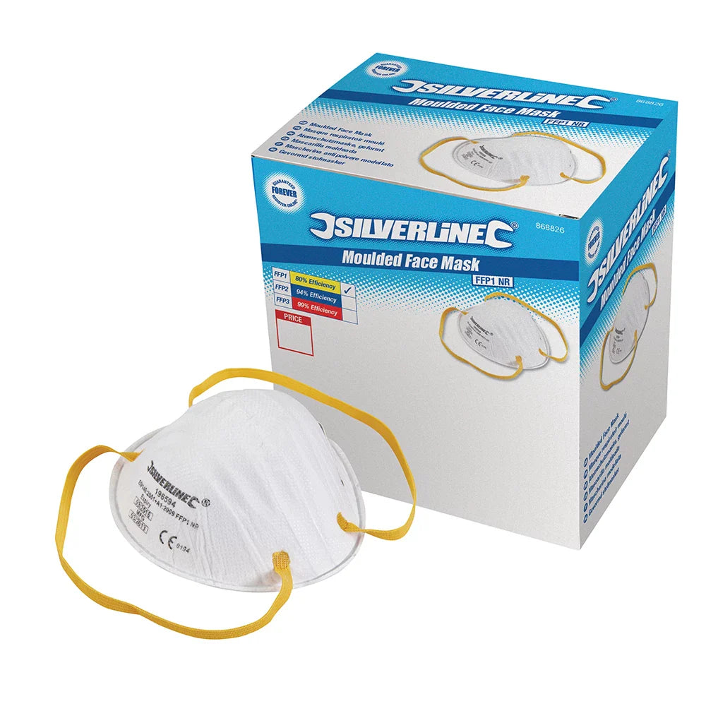 Silverline FFP1 NR Moulded Face Masks 20 Pack Disposable Dust Protection