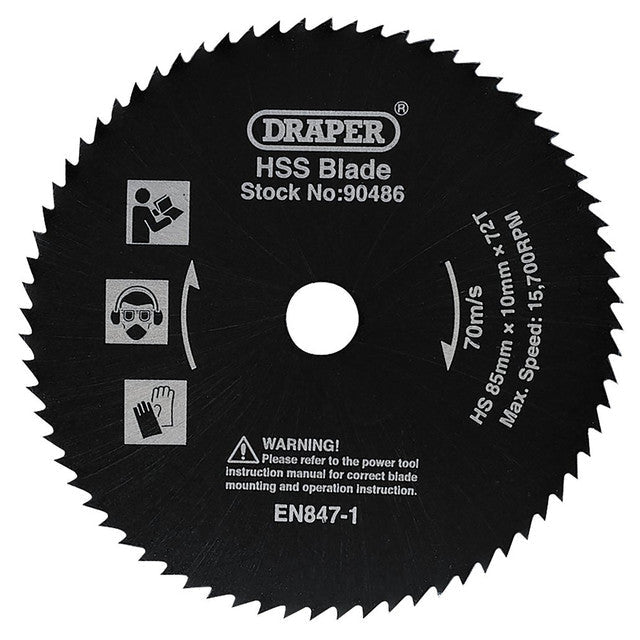 Draper Tools 85mm HSS Saw Blade 72 Teeth for Metal Wood Plastic Cutting