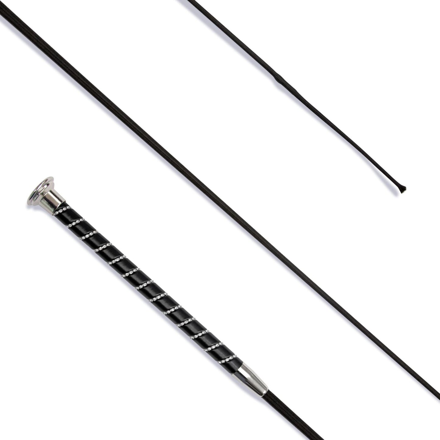 KM Elite Horse Dressage Whip Black Grip With Crystal Spiral Riding Gear