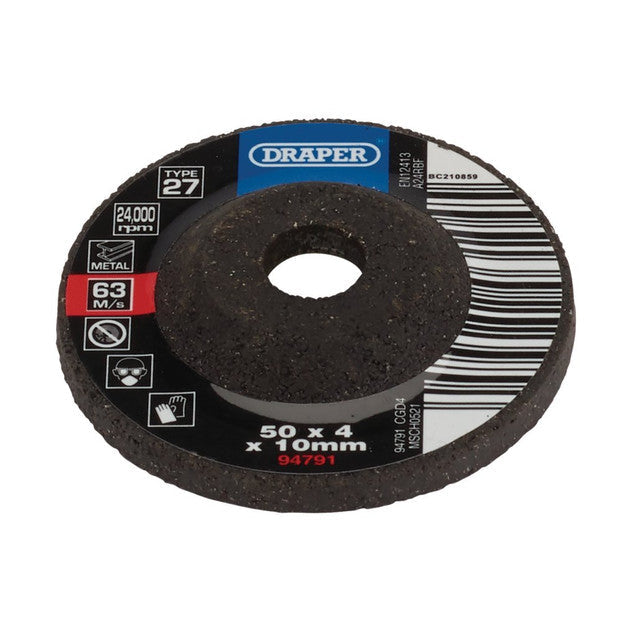 Draper Tools DPC Metal Grinding Disc 50mm x 4mm x 10mm Aluminium Oxide