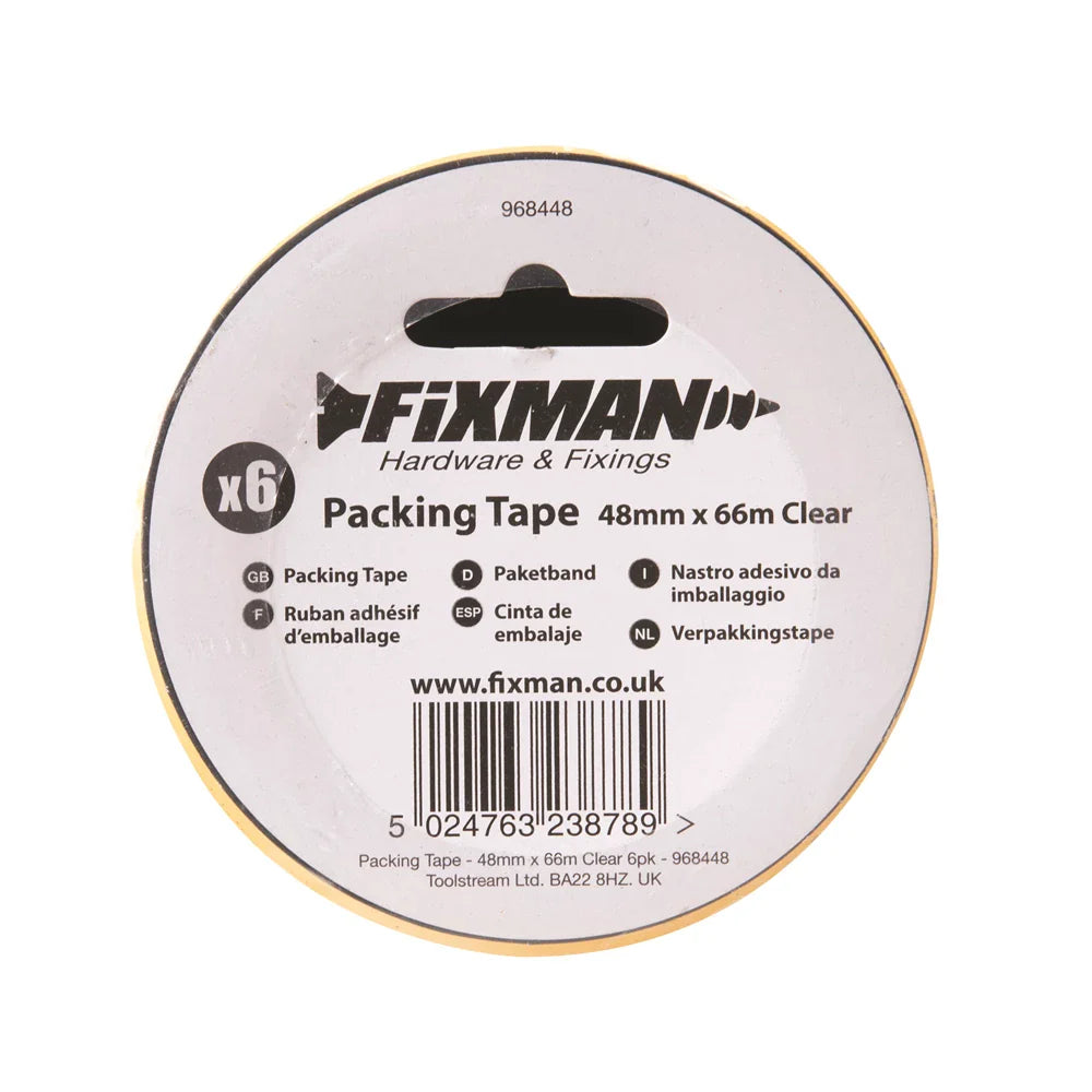 Fixman Clear Packing Tape 6 Pack BOPP Lightweight Strong Tear Resistant