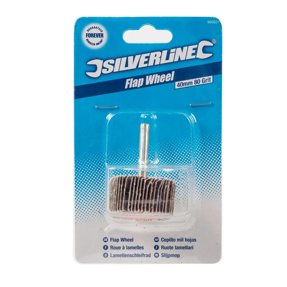 Silverline 40mm Flap Wheel 80 Grit for Wood Metal Paint Plastic Deburring