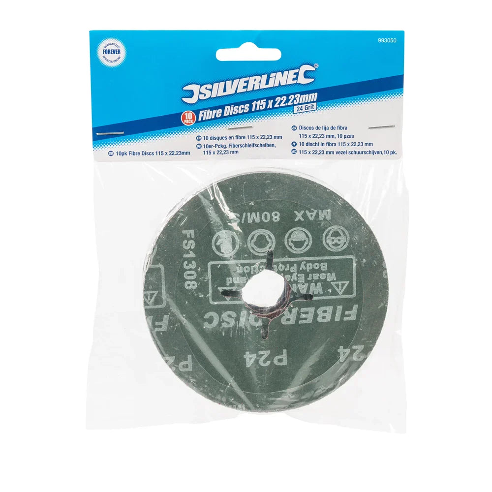 Silverline 115mm Fibre Discs 10 Pack 24 Grit Aluminium Oxide for Angle Grinders