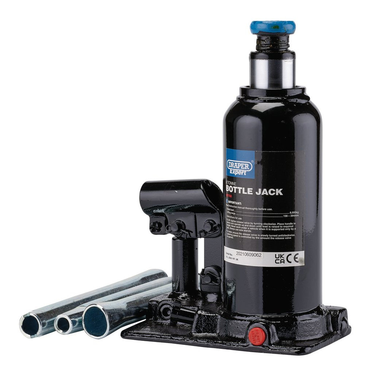 Draper Expert 8 Tonne Hydraulic Bottle Jack 198-394mm Heavy Duty Lift