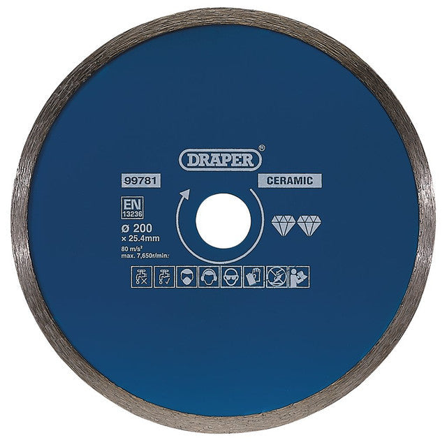 Draper Tools 200mm Continuous Diamond Blade for Ceramic & Stone Tiles