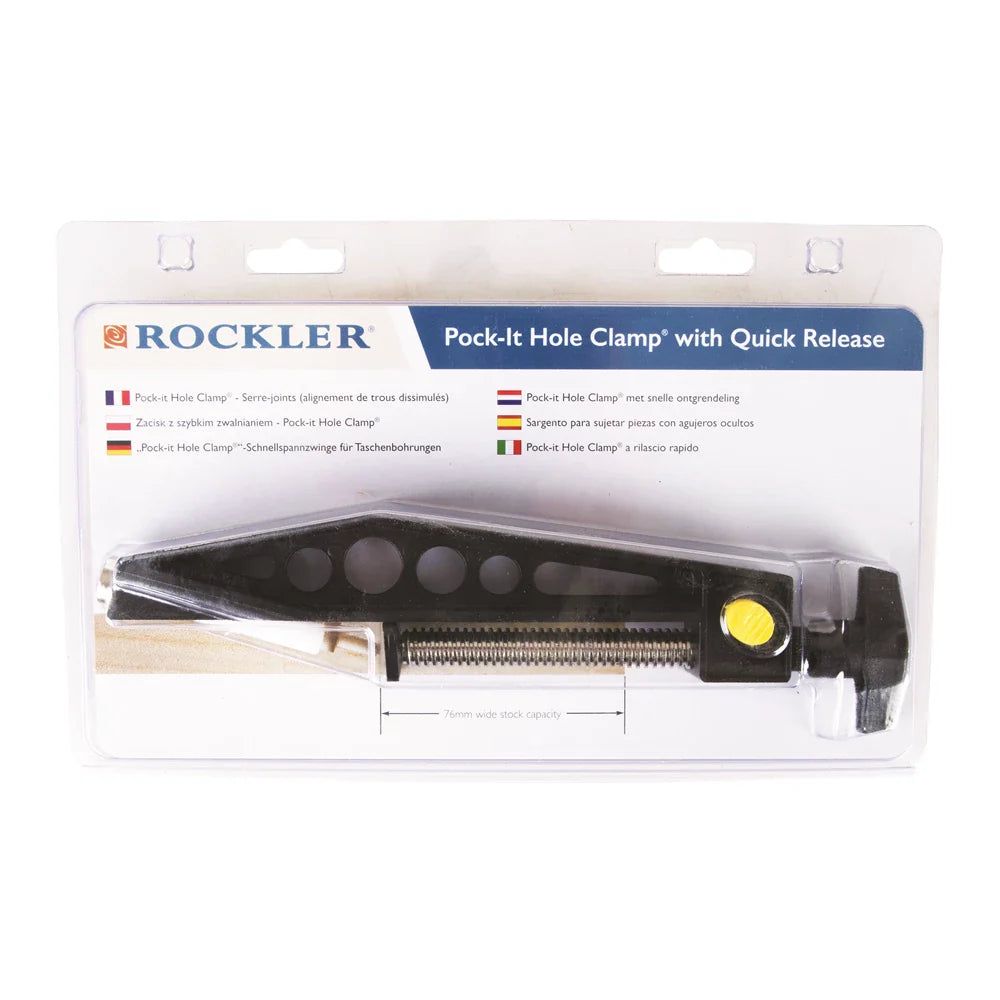 Rockler Quick-Release Pock-it Hole Clamp Ergonomic Design for Easy Clamping