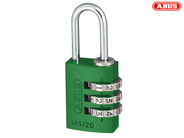 ABUS 145/20 Aluminium Combination Padlock 20mm Green Resettable 3-Digit
