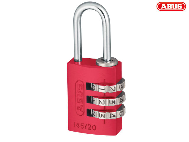 ABUS 145/20 Red Aluminium Combination Padlock 20mm Resettable 3-Digit Lock
