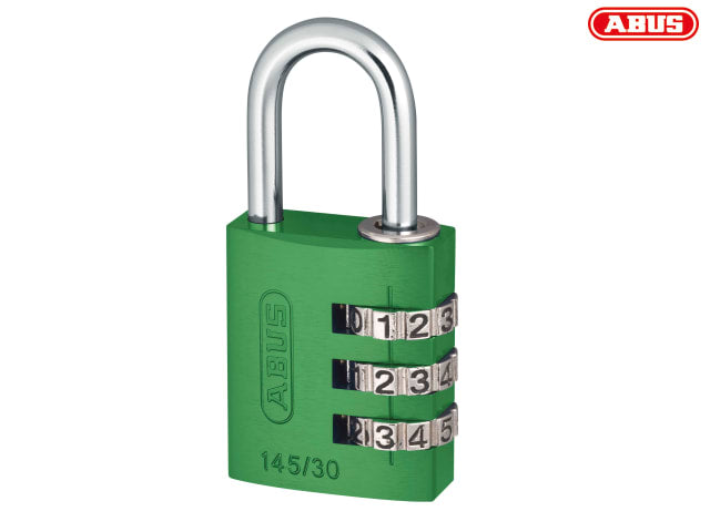 ABUS 145/30 Aluminium Combination Padlock 30mm Green Resettable 3-Digit