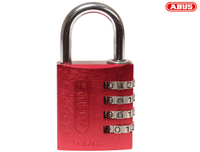 ABUS 145/40 40mm Aluminium Combination Padlock Red 4-Digit Resettable Lock