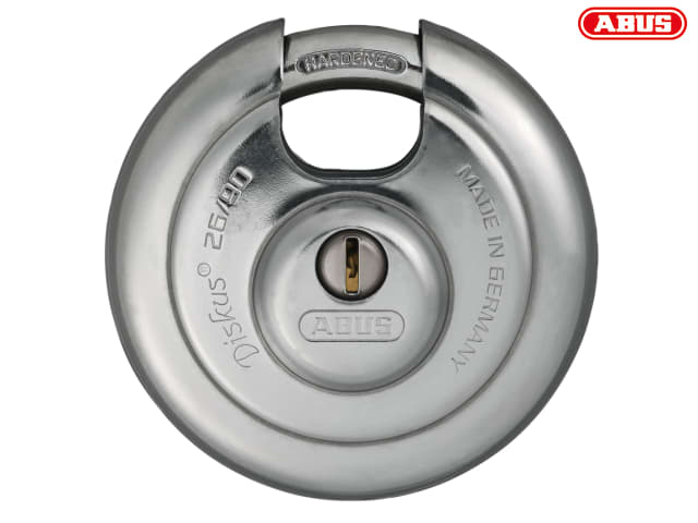 ABUS 26/90mm Diskus Padlock Heavy-Duty Stainless Steel Security Lock 2 Keys
