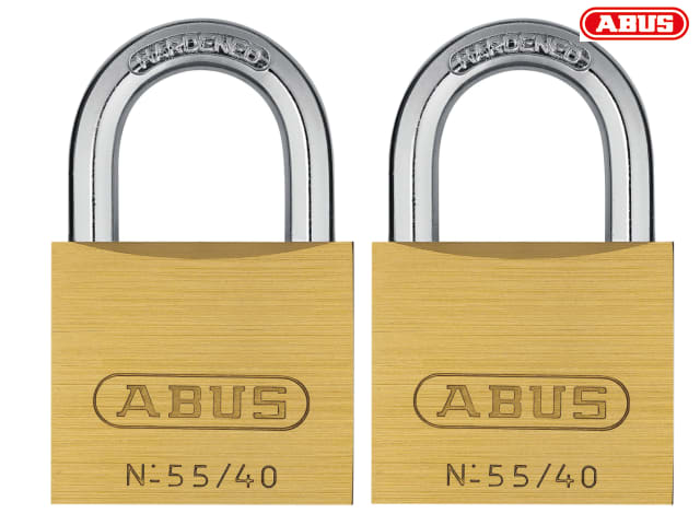ABUS 55/40mm Brass Padlocks Twin Pack with Anti-Pick and Hardened Shackle