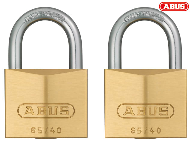 ABUS 65/40mm Brass Padlock Twin Pack Keyed Alike Security Level 5