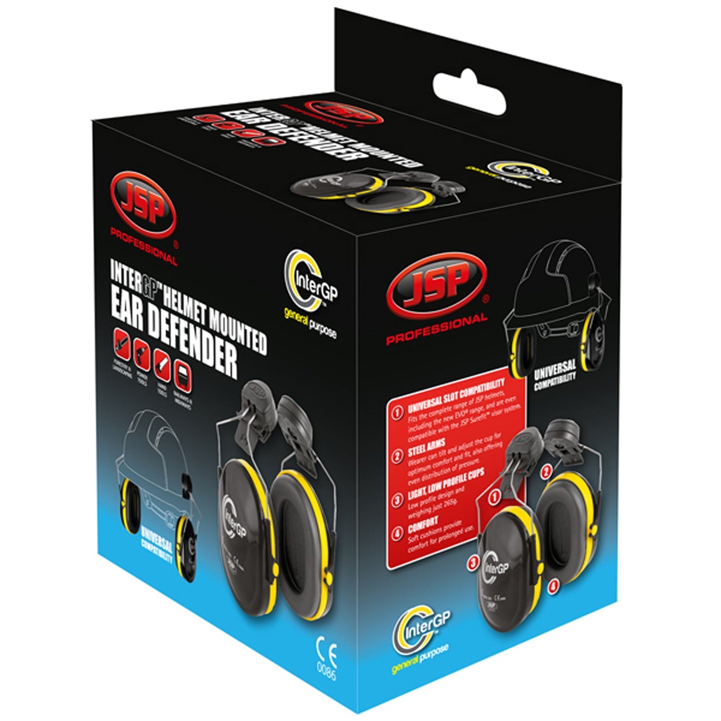 JSP InterGP Helmet Mounted Ear Defenders Adjustable Steel Arms EN 352-3