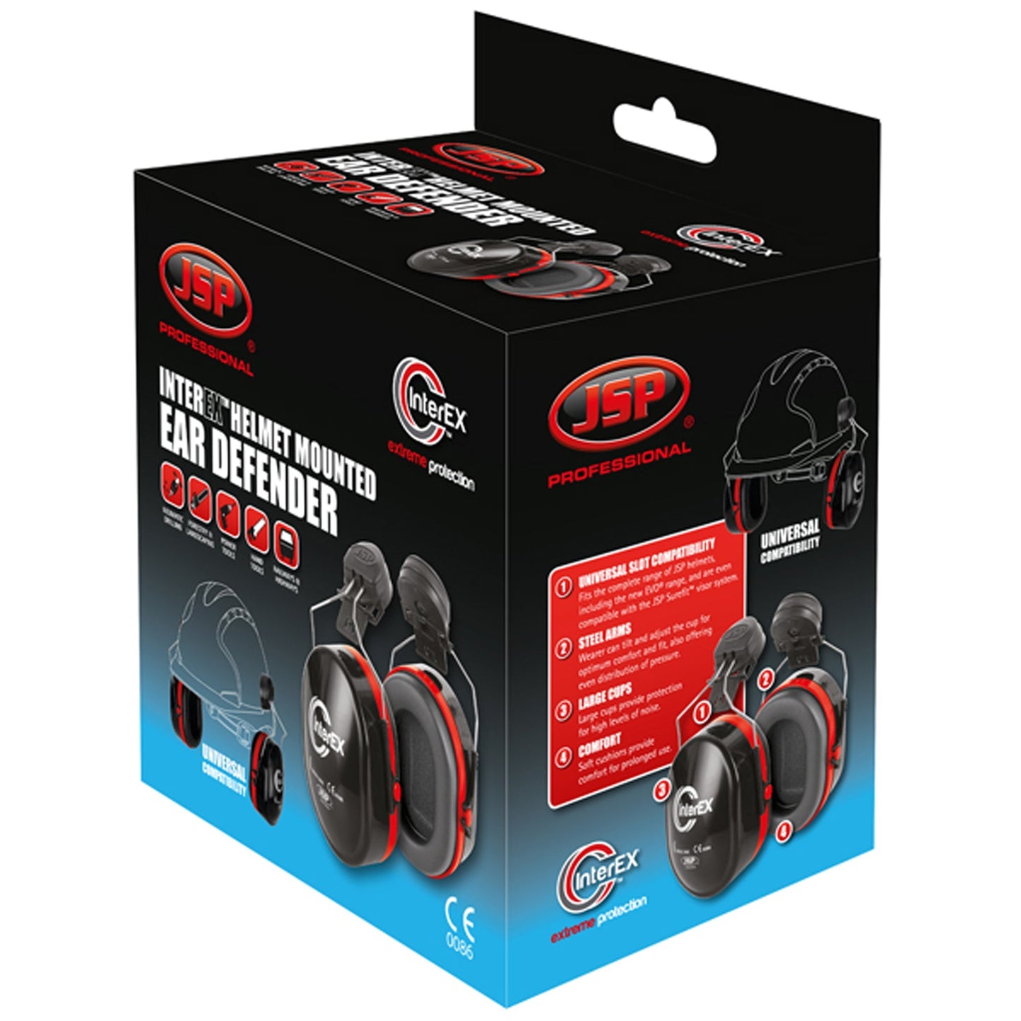 JSP InterEX Helmet Mounted Ear Defenders with Adjustable Steel Arms