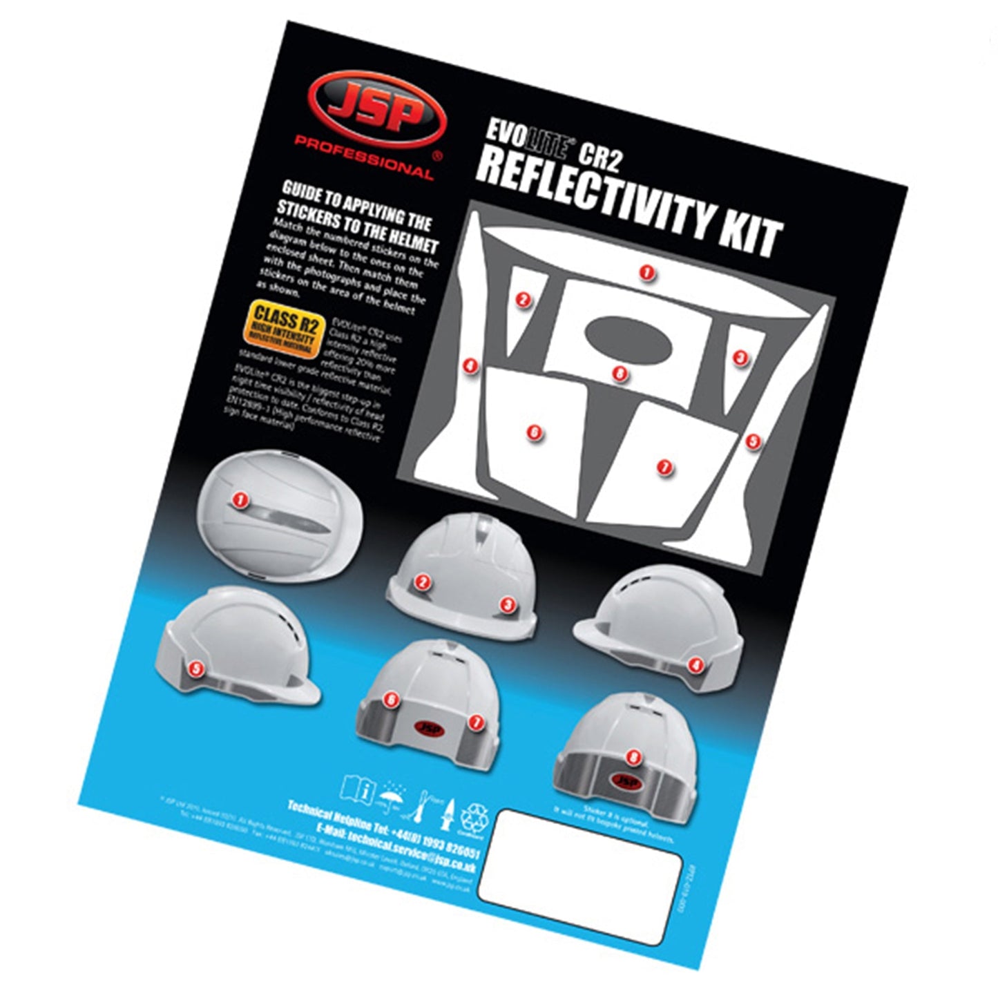 JSP Reflective CR2 Decal Kit for EVOLite Safety Helmets - 10 Pack