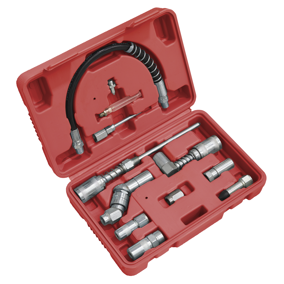 Sealey 12pc Grease Gun Adaptor Kit with Flexible Hose and Nozzles for All Brands