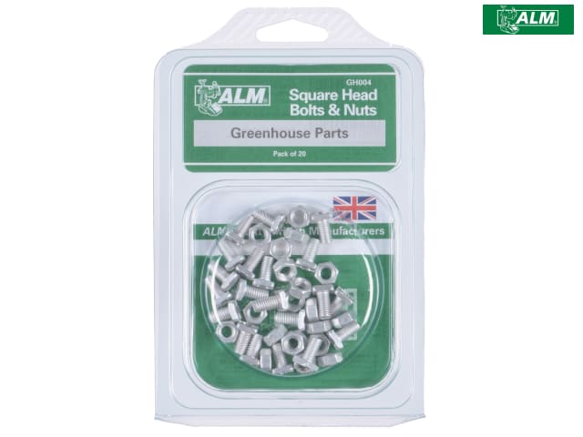 ALM Manufacturing GH004 Square Glaze Bolts and Nuts Pack of 20 for Greenhouses