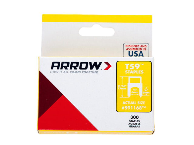 Arrow T59 Insulated Staples Clear 6x6mm Box of 300 for Tacking Bell Wire