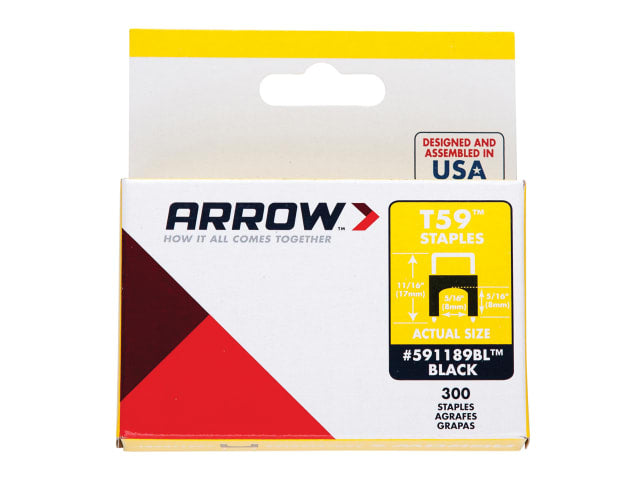 Arrow T59 Insulated Staples Black 6x6mm Box of 300 for Tacking Bell Wire