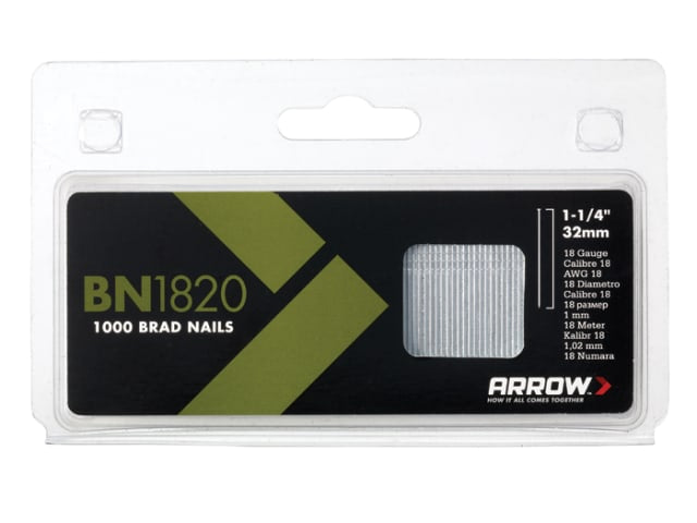 Arrow BN1820 Brad Nails 32mm 18g Pack of 1000 for T50PBN ET100 ET200