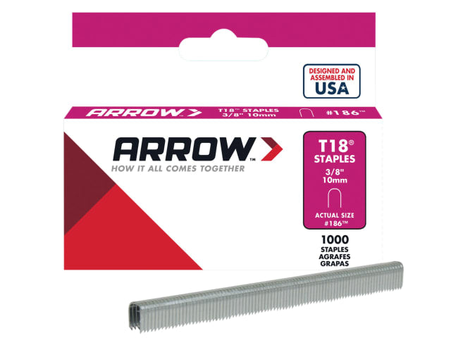 Arrow T18 Staples 10mm 3/8in Round Crown Divergent Pointed Box of 1000
