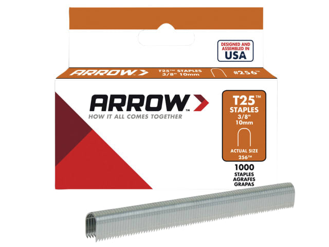 Arrow T25 Staples 10mm 3/8in Box of 1000 Round Crown for Tacker Tools