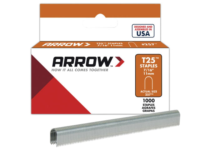 Arrow T25 Staples 11mm 7/16in Box of 1000 Round Crown for Tacker Tools