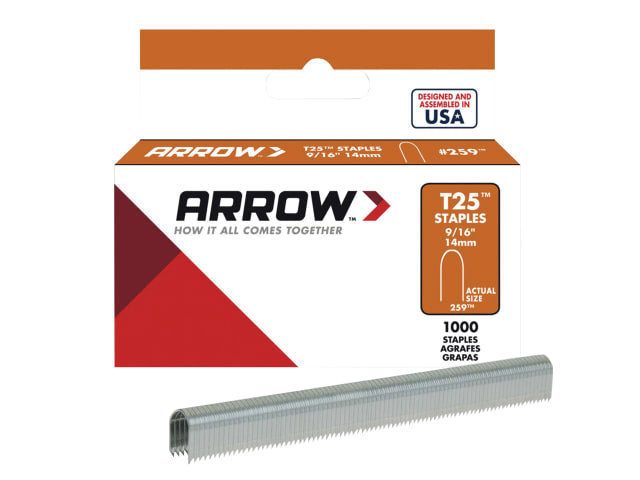 Arrow T25 Staples 14mm 9/16in Round Crown Box of 1000 for Tacker Tools