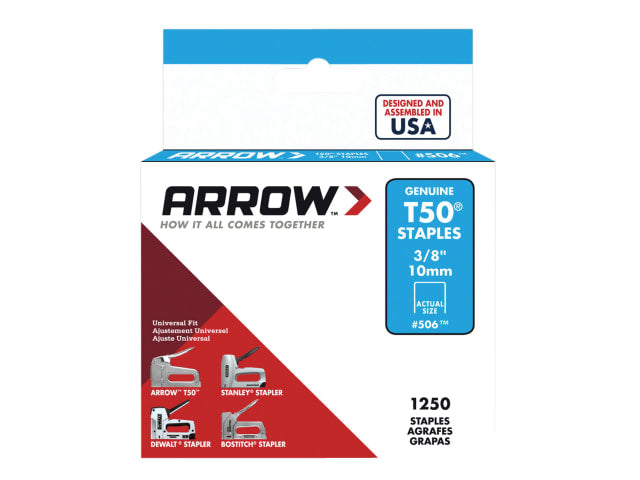 Arrow T50 Staples 10mm 3/8in Box of 1250 for T50 T55 Tackers