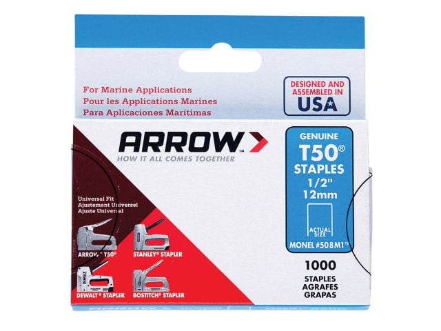 Arrow T50M Monel Staples 8mm 5/16" Box of 1000 Rustproof Waterproof Durable