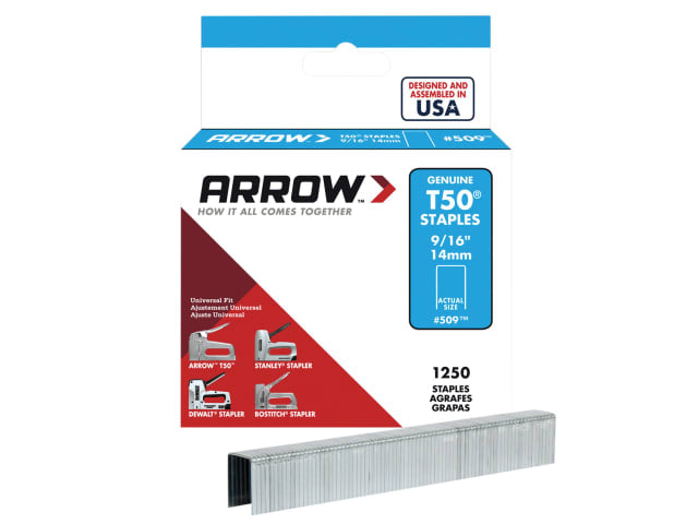 Arrow T50 Staples 14mm 9/16in Box of 1250 Heavy Duty for T50 T55 Tackers