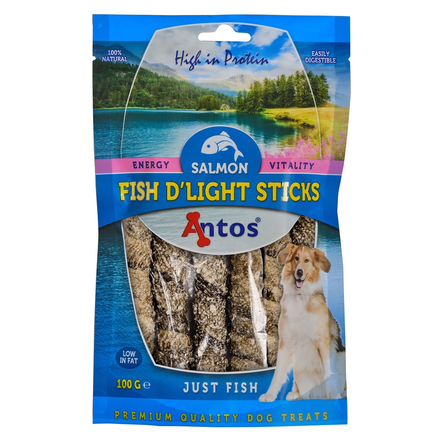 Antos Fish D'Light Salmon Sticks Natural Dog Treats High in Omega 3 6