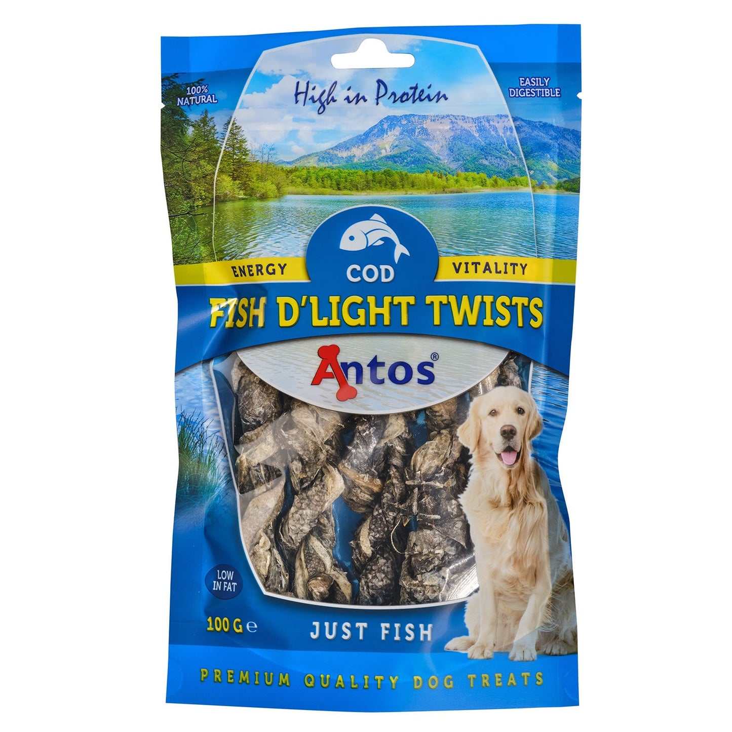 Antos Fish D'Light Cod Twists Natural Dog Treats High in Omega 3 and 6