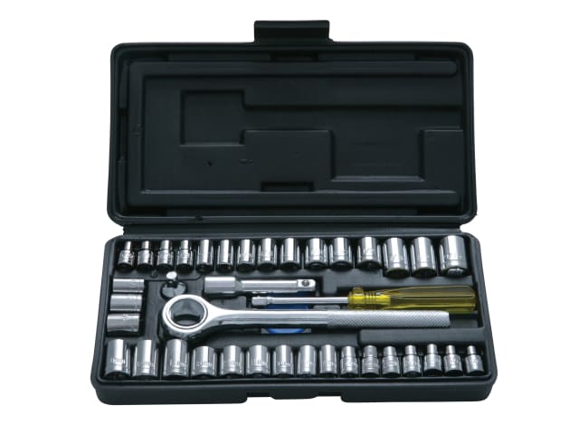 BlueSpot 40 Piece Mixed Drive Socket Set with Ratchet and Extension Bar