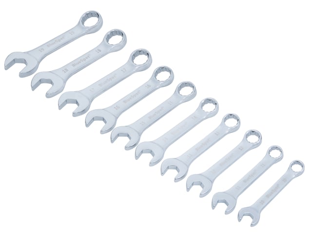 BlueSpot Tools 10 Piece Stubby Combination Spanner Set Chrome Vanadium Steel