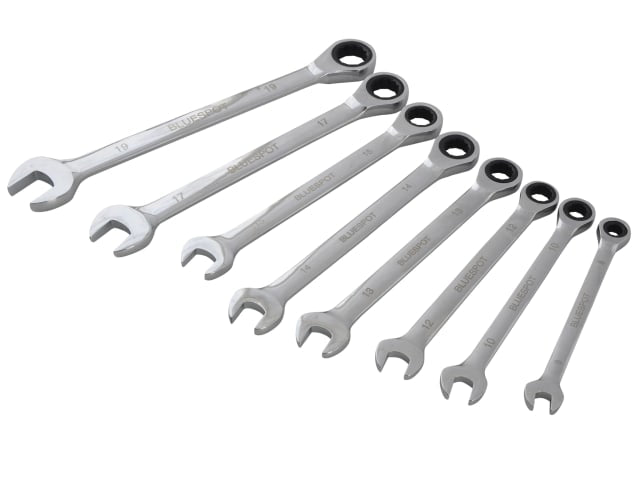 BlueSpot Tools 8 Piece Metric Ratchet Spanner Set Chrome Vanadium Steel