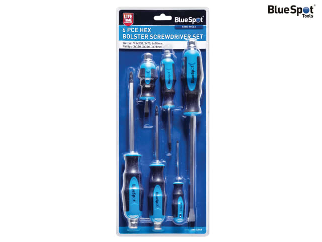 BlueSpot Tools 6 Piece Hex Bolster Screwdriver Set with Soft Grip Handles