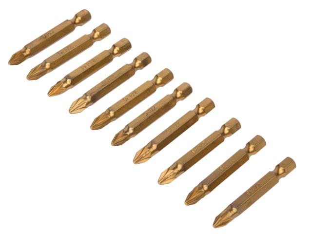 BlueSpot Tools Titanium Coated PZ2 Screwdriver Bits 50mm Pack of 10 S2 Steel