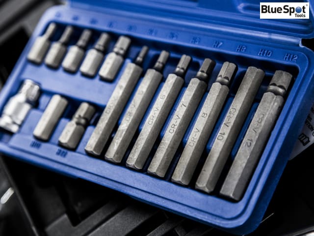 BlueSpot Tools 15 Piece Hex Bit Set with Carry Case, Chrome Vanadium Steel