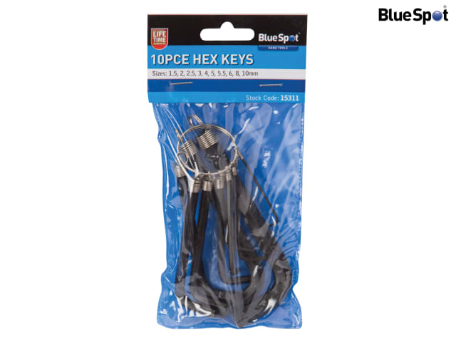 BlueSpot Tools 10 Piece Metric Hex Key Set with Keyring 1.5-10mm