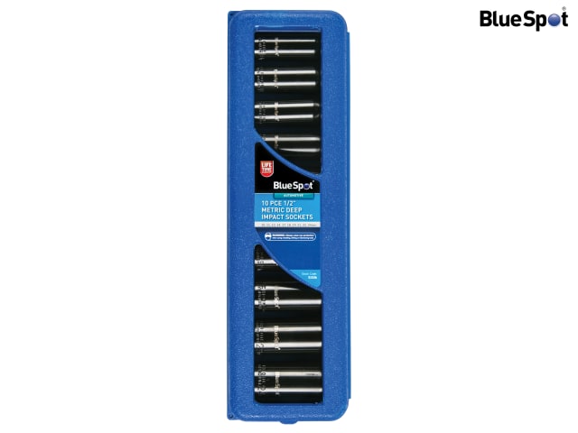 BlueSpot 1/2in Metric Deep Impact Socket Set 10-24mm 10 Piece Chrome Vanadium