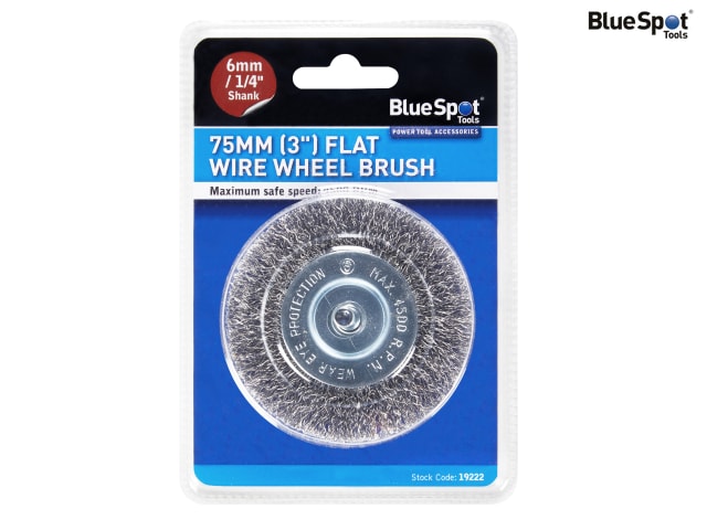 BlueSpot Tools 75mm Flat Steel Wire Wheel Brush 6mm Arbor for Drills