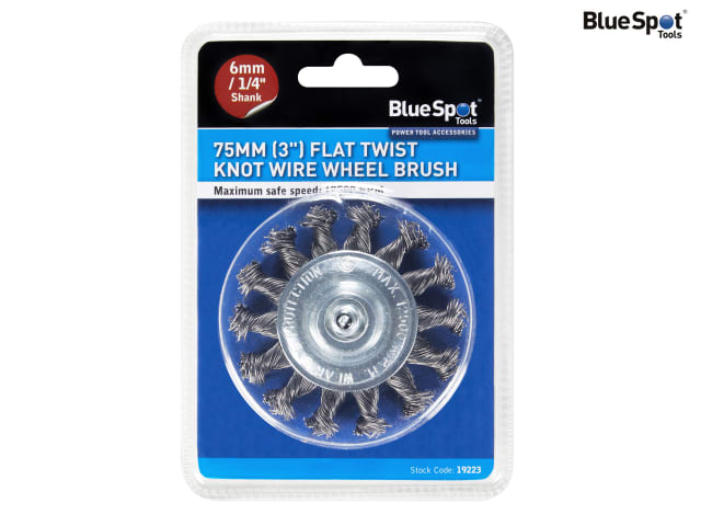 BlueSpot Tools 75mm Flat Twist Knot Wire Wheel Brush 12,500 RPM 6mm Arbor
