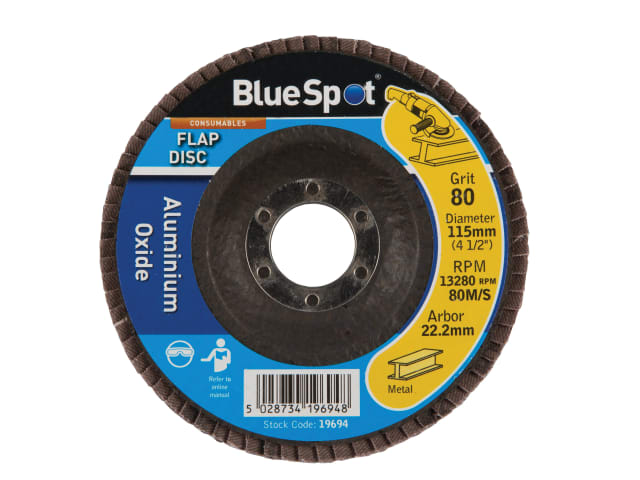 BlueSpot Tools 115mm Sanding Flap Disc 80 Grit Aluminium Oxide - Angle Grinders