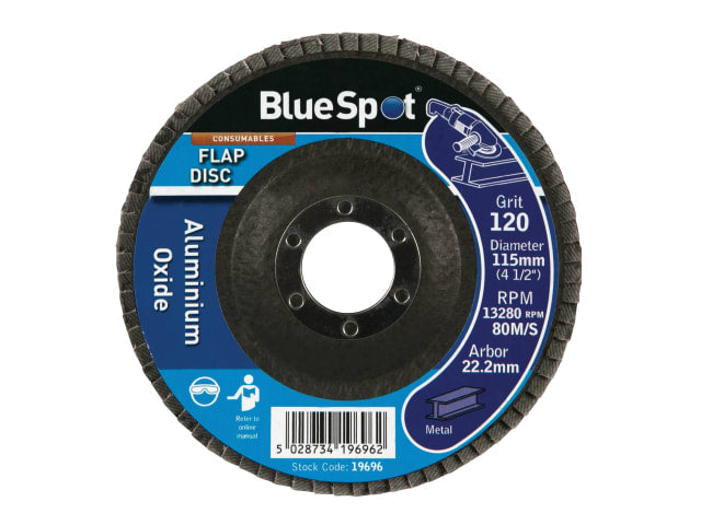 BlueSpot Tools 115mm Sanding Flap Disc 120 Grit for Angle Grinders