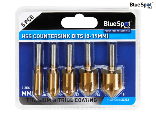 BlueSpot HSS Titanium Countersink Bit Set 5 Piece for Wood Metal Plastic