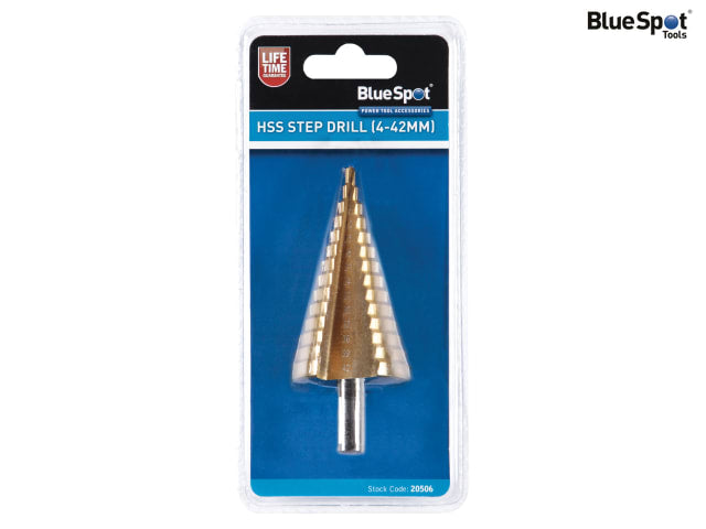 BlueSpot HSS Step Drill 4-42mm Titanium Coated High-Speed Steel 14 Steps